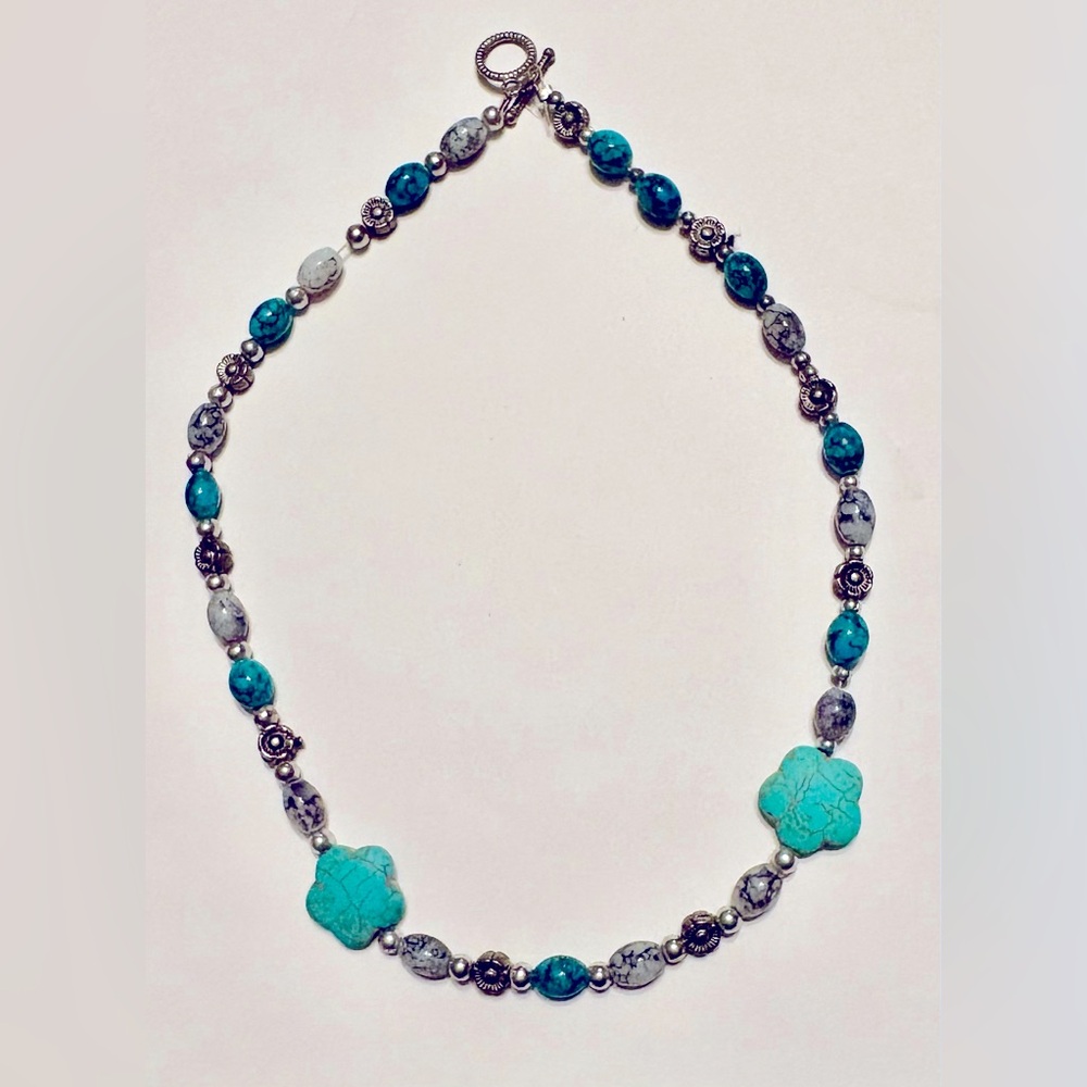 Handcrafted Turquoise and Silver Beaded Choker Necklace